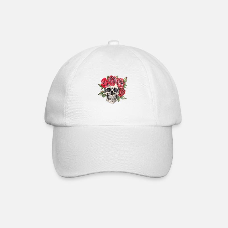 Crâne avec des roses rouges - Casquette classique - blanc/blanc