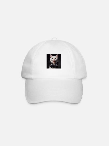 Music Cat 4 - Baseball Cap - white/white