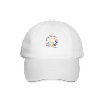 H Monogram Floral, Floral Wreath, Personalizable - Baseball Cap - white/white - Front