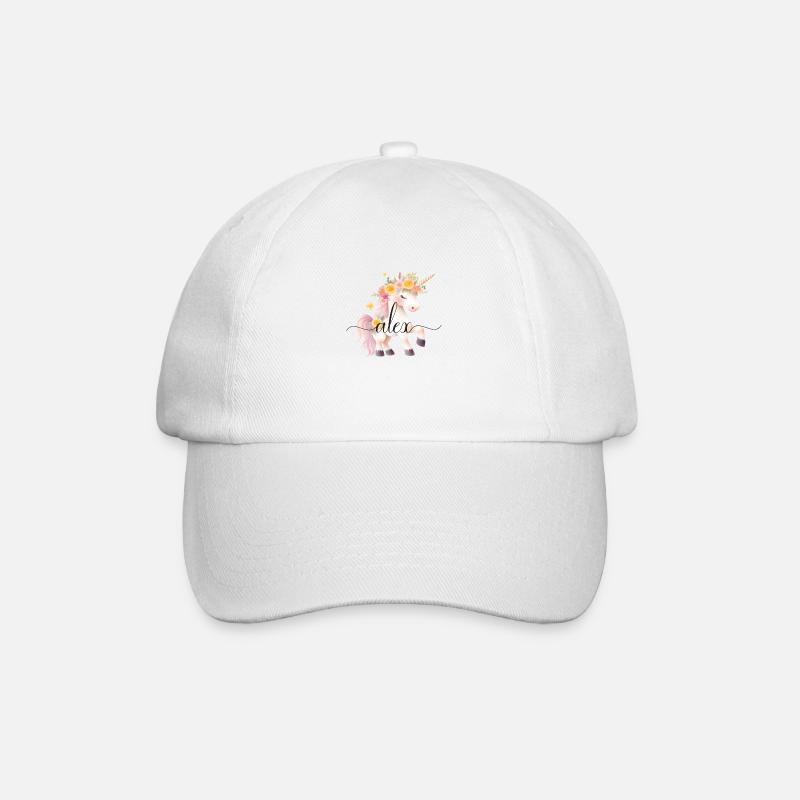 Alex! Einhorn-Blumen Design, personalisierbar - Baseballkappe - Weiß/Weiß