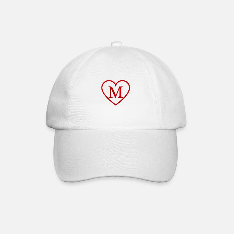 Buchstabe m rotes Herz - Baseballkappe - Weiß/Weiß