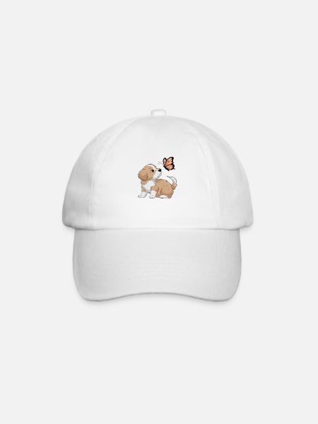 Cute Dog Play with Butterfly - Baseball Cap - white/white