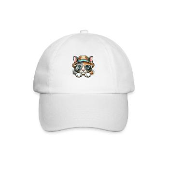 Cute Cat with Hat and Sunglasses - süsse Katze - Baseball Cap - white/white - Front