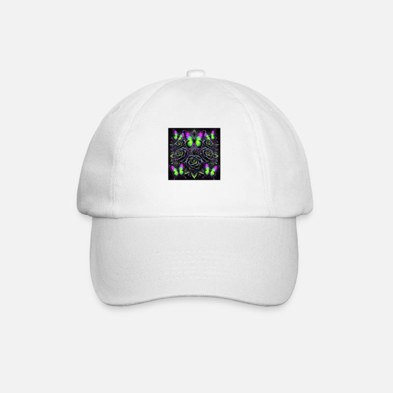 Neon Gothic Butterfly Art - Baseball Cap - white/white