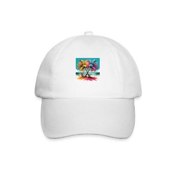 Vibrant Palm Trees on a Tropical Beach - Baseball Cap - white/white - Front