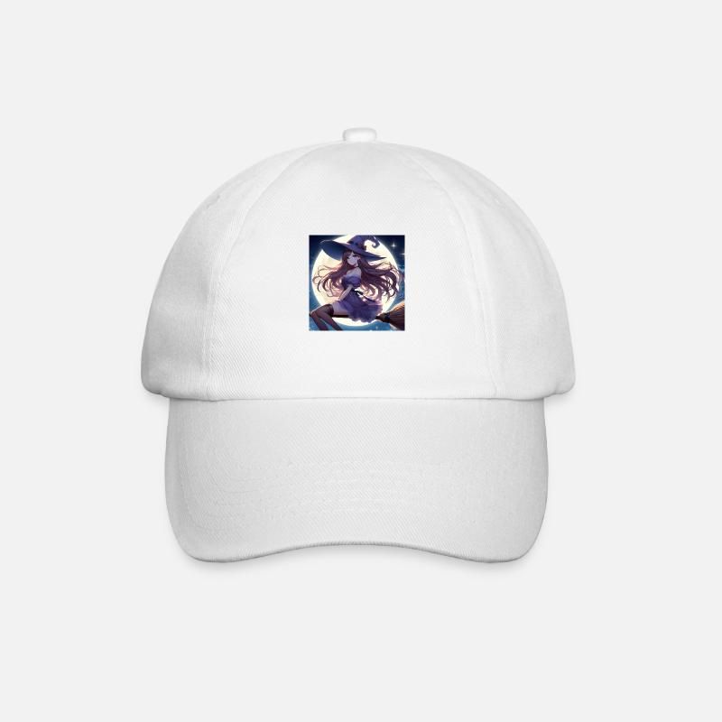 Halloween witch on broom before full moon - Baseball Cap - white/white