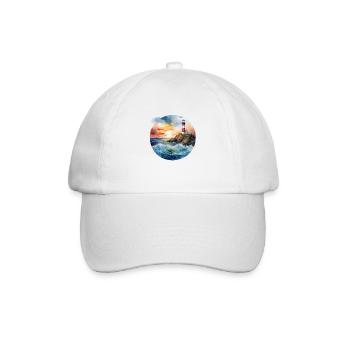 Phare majestueux au coucher du soleil avec des vagues déferlantes - Casquette classique - blanc/blanc - Devant