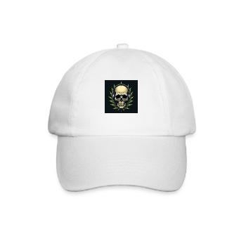Skull With Headphones On His Head With A Weed Leaf - Baseball Cap - white/white - Front