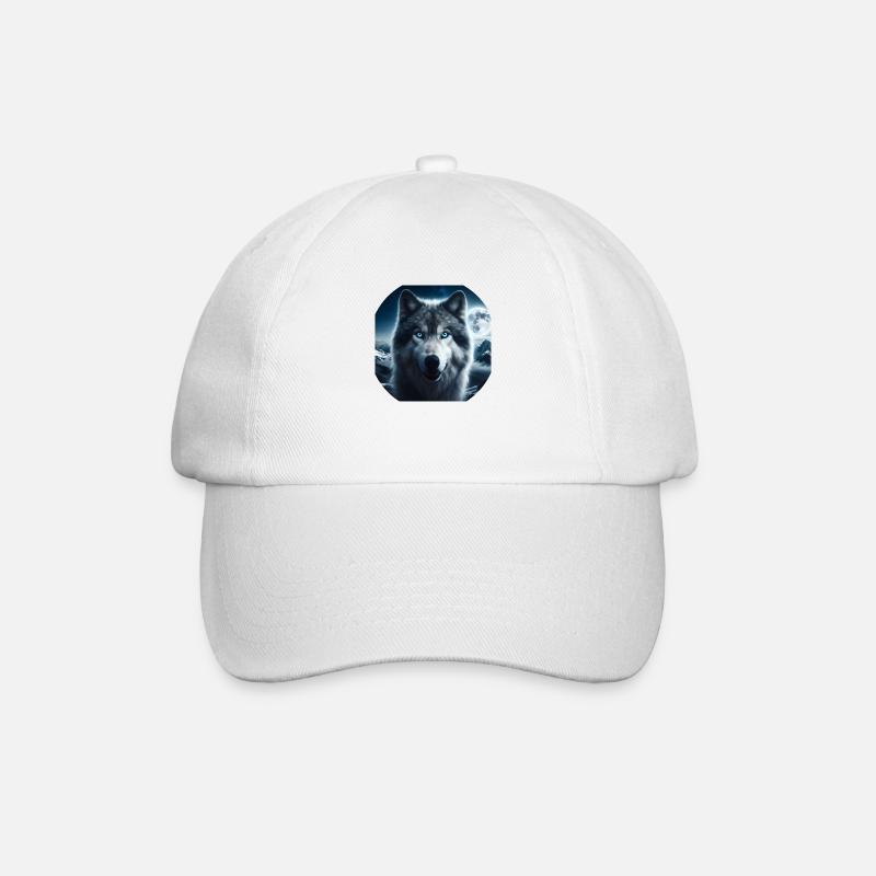 Wolf with blue eyes at night - Baseball Cap - white/white