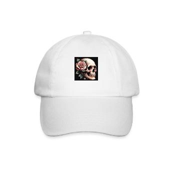 Totenkopf mit rosa Rose - Baseballkappe - Weiß/Weiß - Vorne