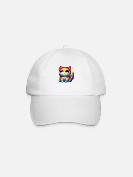Rainbow Kawaii Cat – Cute Rainbow Cat with Glit - Baseball Cap - white/white