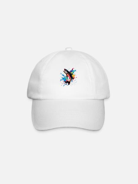 Angeln Angler Bunter Barsch Fisch - Baseballkappe - Weiß/Weiß