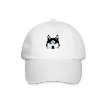 Hund Weißer Husky Gesicht Kopf Blaue Augen Cool - Baseballkappe - Weiß/Weiß - Vorne