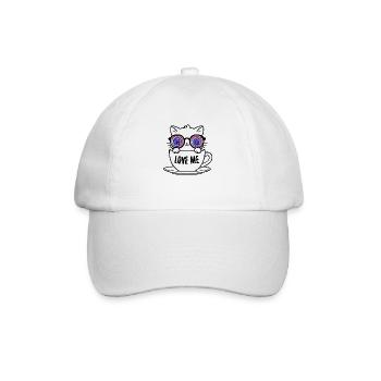 Schwarze Hypnose Katze mit bunten Augen in Tasse - Baseballkappe - Weiß/Weiß - Vorne