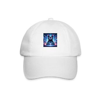 Cyber Cat: A Futuristic Feline in a Neon-Lit Metro - Baseball Cap - white/white - Front