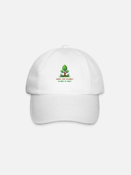 Arbre en pixel art "save the planet, plant a tree" - Casquette classique - blanc/blanc
