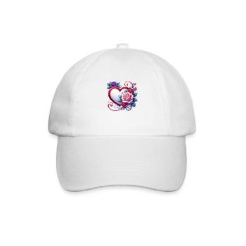 Ewige Liebe: Rosen & Herz - Baseballkappe - Weiß/Weiß - Vorne