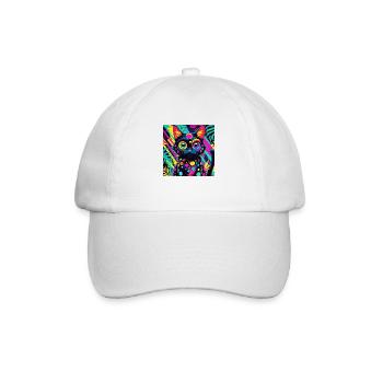 neon colored cartoon style Cat dog art design cool - Baseball Cap - white/white - Front