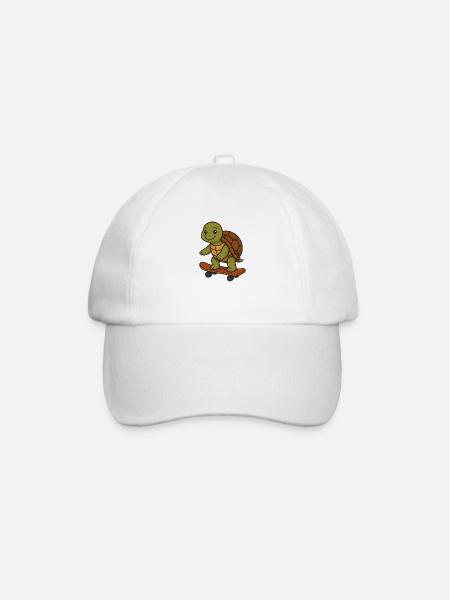 Skater Turtle – Coole Schildkröte auf Skateboard - Baseballkappe - Weiß/Weiß