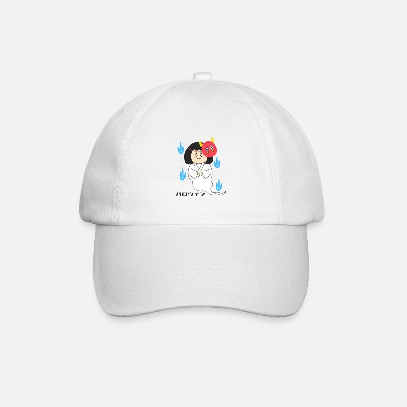 Sweet Japanese Ghost with Demon Mask - Baseball Cap - white/white