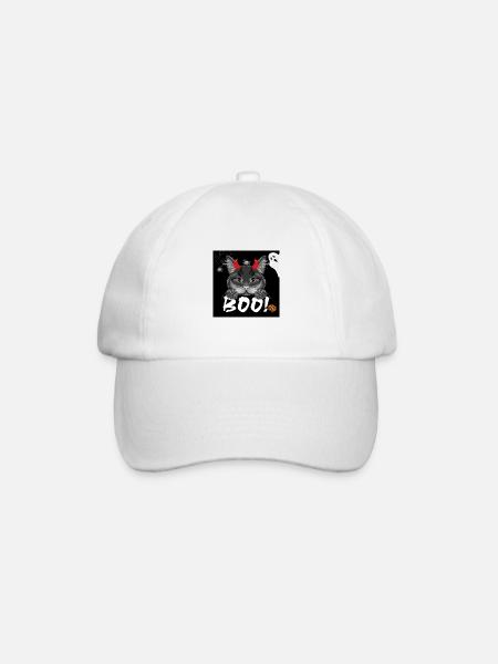 Festliches Design mit einer schwarzen Katze für Halloween - Baseballkappe - Weiß/Weiß