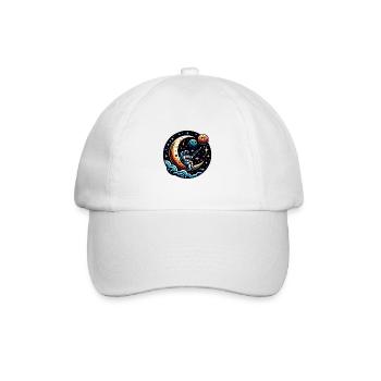 Astronaut sitzt auf der Mondsichel und angelt - Baseballkappe - Weiß/Weiß - Vorne