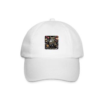 Hibou avec des vrilles de pétales de rose en aspect gravure sur bois - Casquette classique - blanc/blanc - Devant