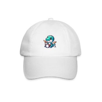 Cute Dinosaur Plays Drums - Baseball Cap - white/white - Front