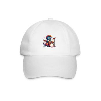 Cool T-Rex Dinosaur On Drums - Baseball Cap - white/white - Front
