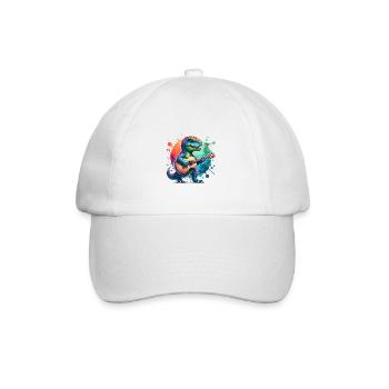 Cooler Dino Gitarrist Dinosaurier Design - Baseballkappe - Weiß/Weiß - Vorne