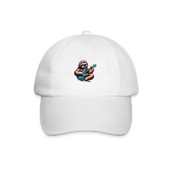 Cooler Faultier E-Gitarre Gitarrist - Baseballkappe - Weiß/Weiß - Vorne