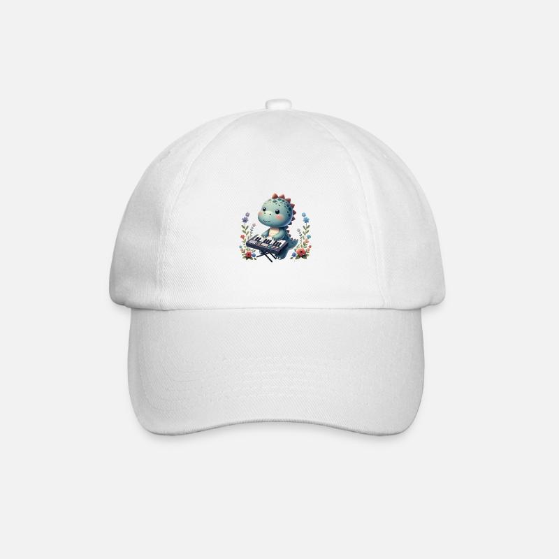 Dino Keyboard Spieler Niedlich Design - Baseballkappe - Weiß/Weiß