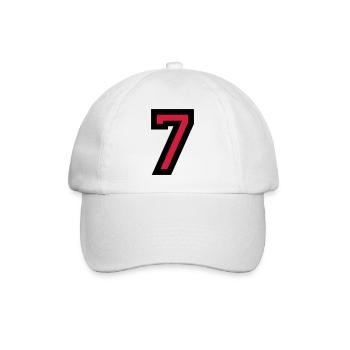 Zahl 7 - Nummer 7 (Rot) Nr. 7 - Baseballkappe - Weiß/Weiß - Vorne