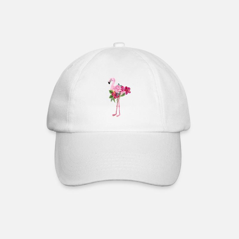 flamant rose avec des fleurs - Casquette classique - blanc/blanc