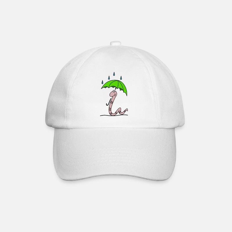 Worm with umbrella - Baseball Cap - white/white