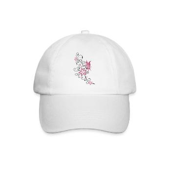 Flowers with filigree floral ornament, butterfly - Baseball Cap - white/white - Front