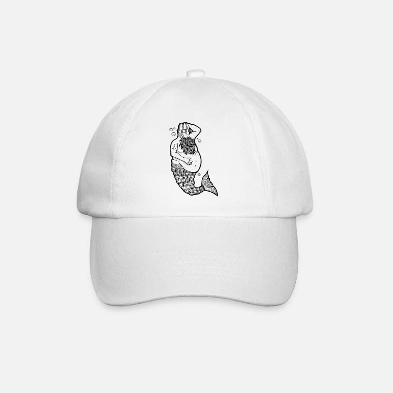 Fat mermaid with cap, beard and anchor - Baseball Cap - white/white