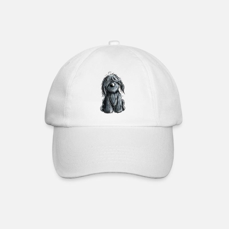Knuffiger schwarzer Briard - Hund - Geschenk - Baseballkappe - Weiß/Weiß