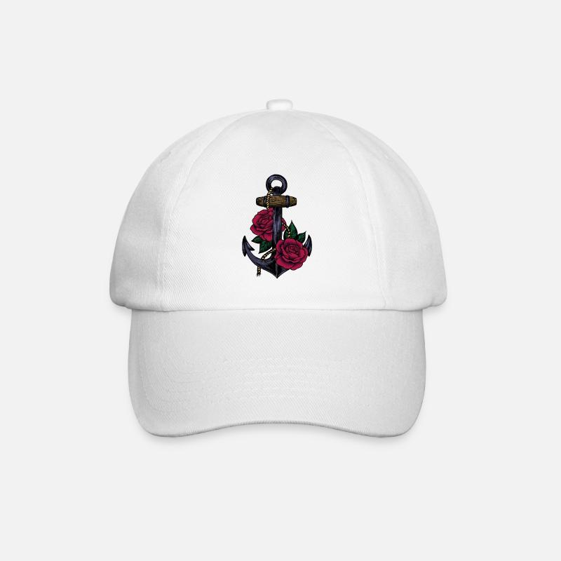 Anker und Rosen - Baseballkappe - Weiß/Weiß