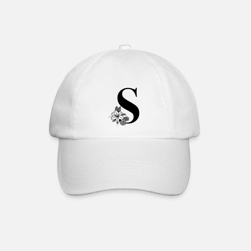 Buchstabe S - Baseballkappe - Weiß/Weiß