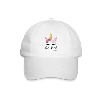 Einhorn Schulkind 2022 - Baseballkappe - Weiß/Weiß - Vorne