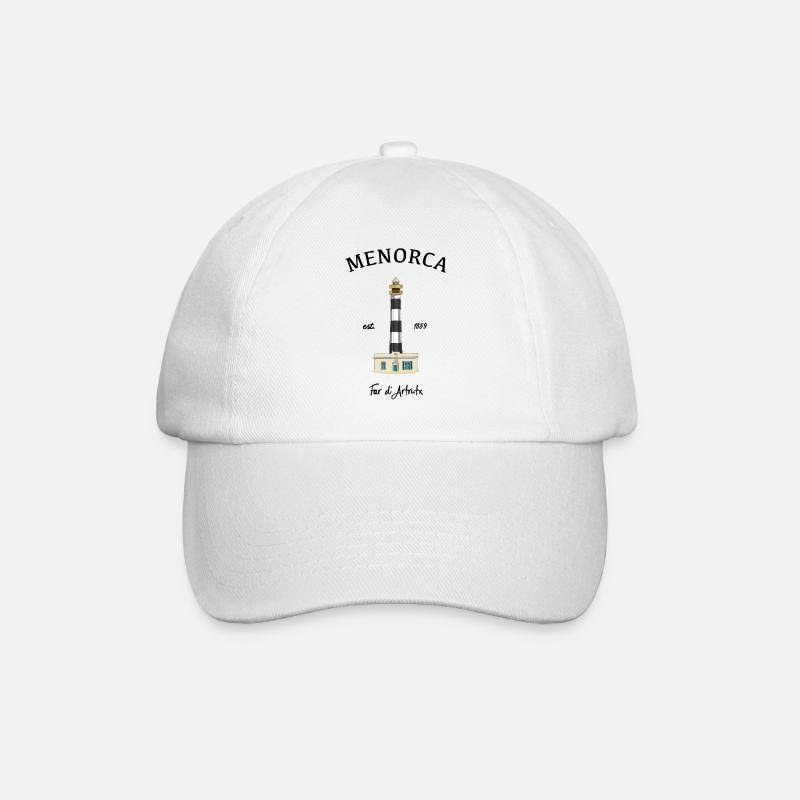 Menorca, Leuchtturm am Cap d‘Artrutx, Zeichnung - Baseballkappe - Weiß/Weiß