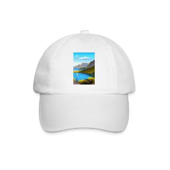 Landscape with lake, boat and mountains - Baseball Cap - white/white - Front