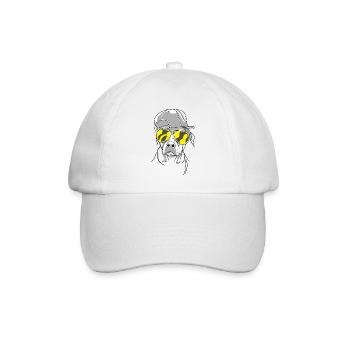 Cooler Hund mit Sonnenbrille (Gelb) und Cap - Baseballkappe - Weiß/Weiß - Vorne