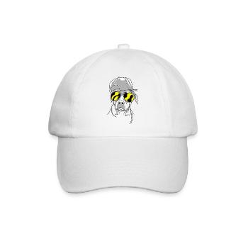 Cooler Hund mit Sonnenbrille (Gelb) und Cap - Baseballkappe - Weiß/Weiß - Vorne