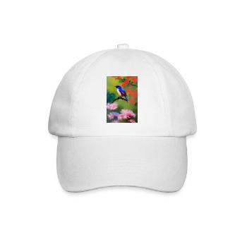 Bird on branch with flower blossoms - Baseball Cap - white/white - Front
