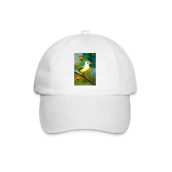 Bird on branch with flower blossoms - Baseball Cap - white/white - Front