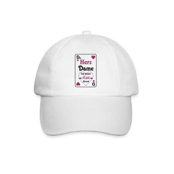 Skat Herz Dame Ass im Ärmel Schrift Mau-Mau - Baseballkappe - Weiß/Weiß - Vorne