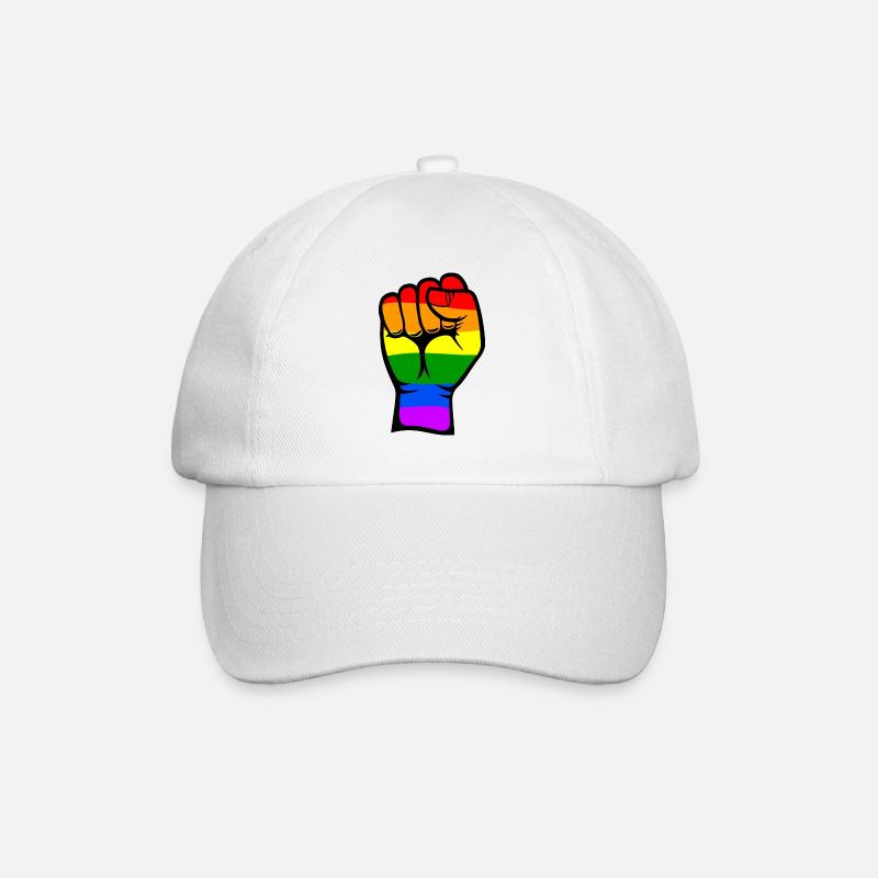 Regenbogenfarbe Flagge Hand Faust Symbol - Baseballkappe - Weiß/Weiß