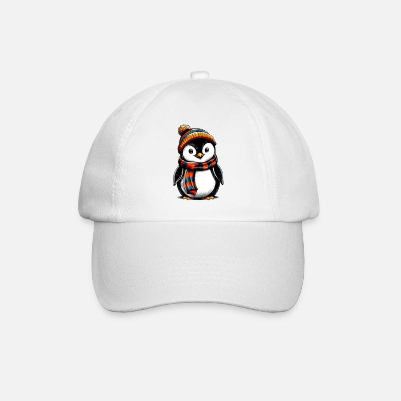 Pinguin mit Wollmütze und Schal - Baseballkappe - Weiß/Weiß